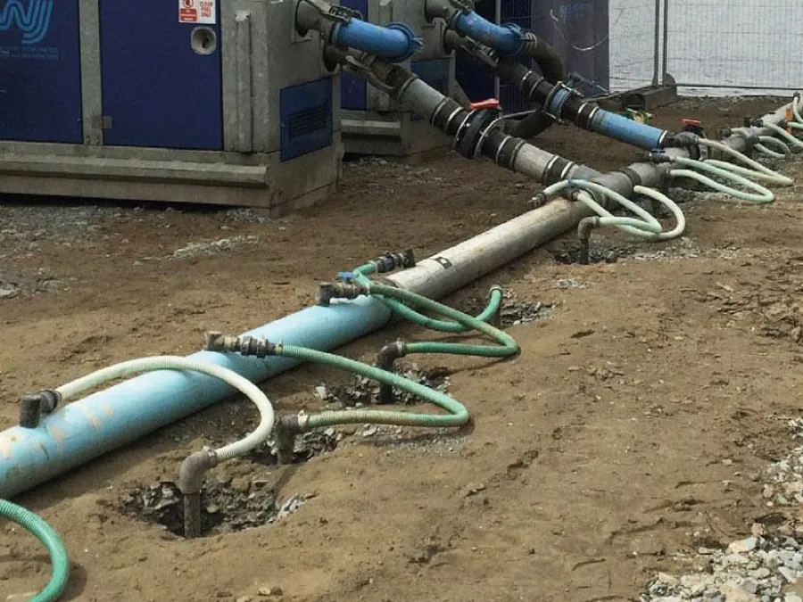 Site dewatering with well points and pumps
