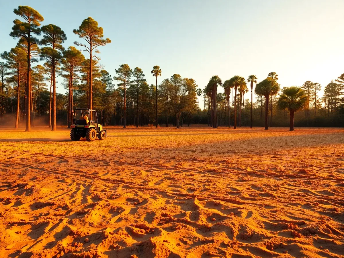 Compact tractor on a cleared Vero Beach lot