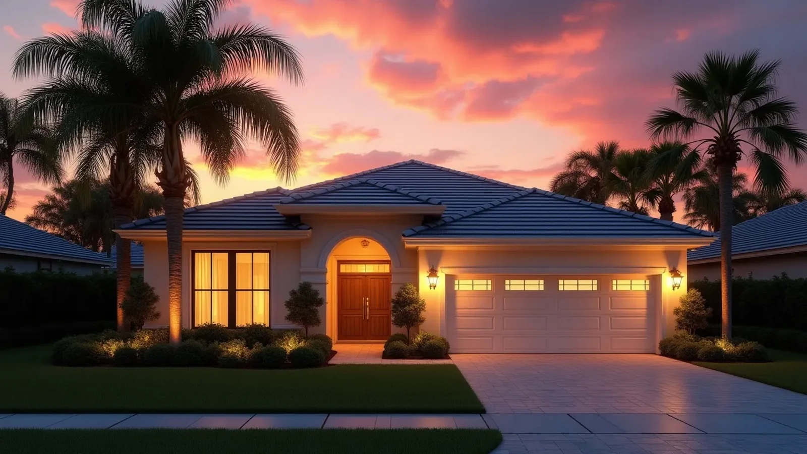 Florida home at sunset with a new roof