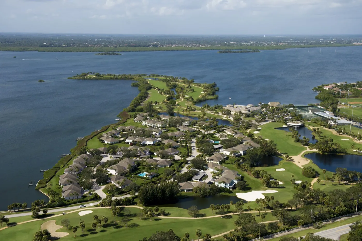 Aerial of The Moorings Yacht & Country Club and deep-water marina on the Indian River