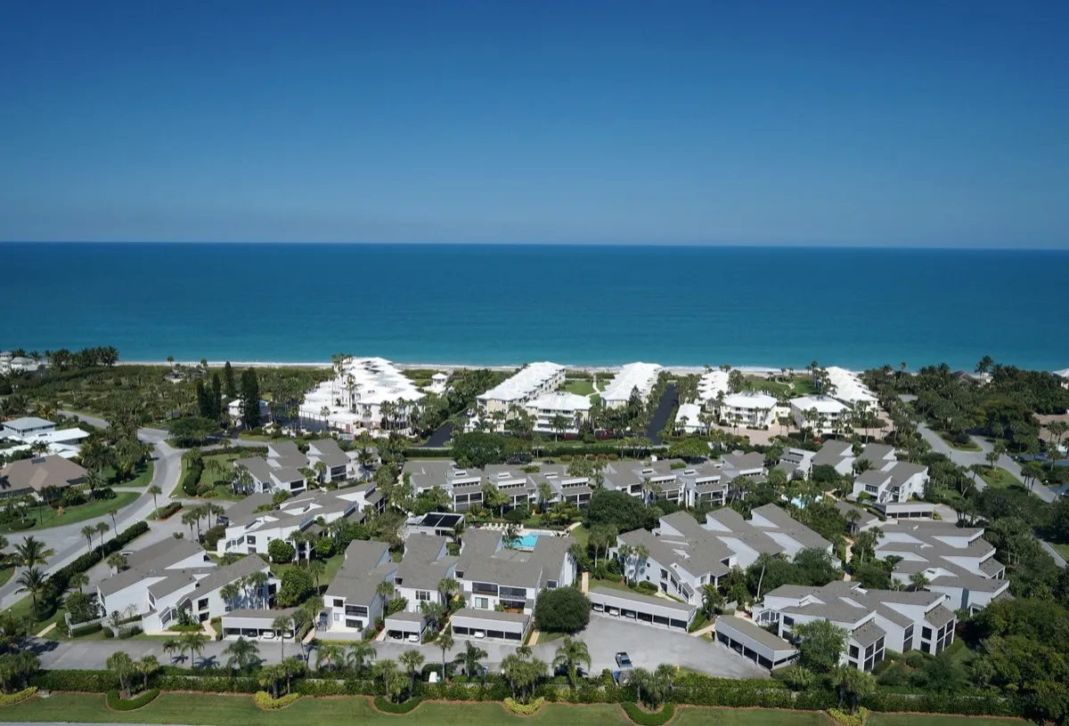 Aerial view of Windward at The Moorings — oceanfront residences on the Vero Beach barrier island