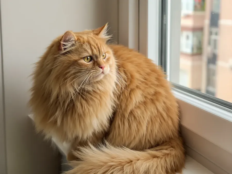 Fluffy orange cat freshly groomed