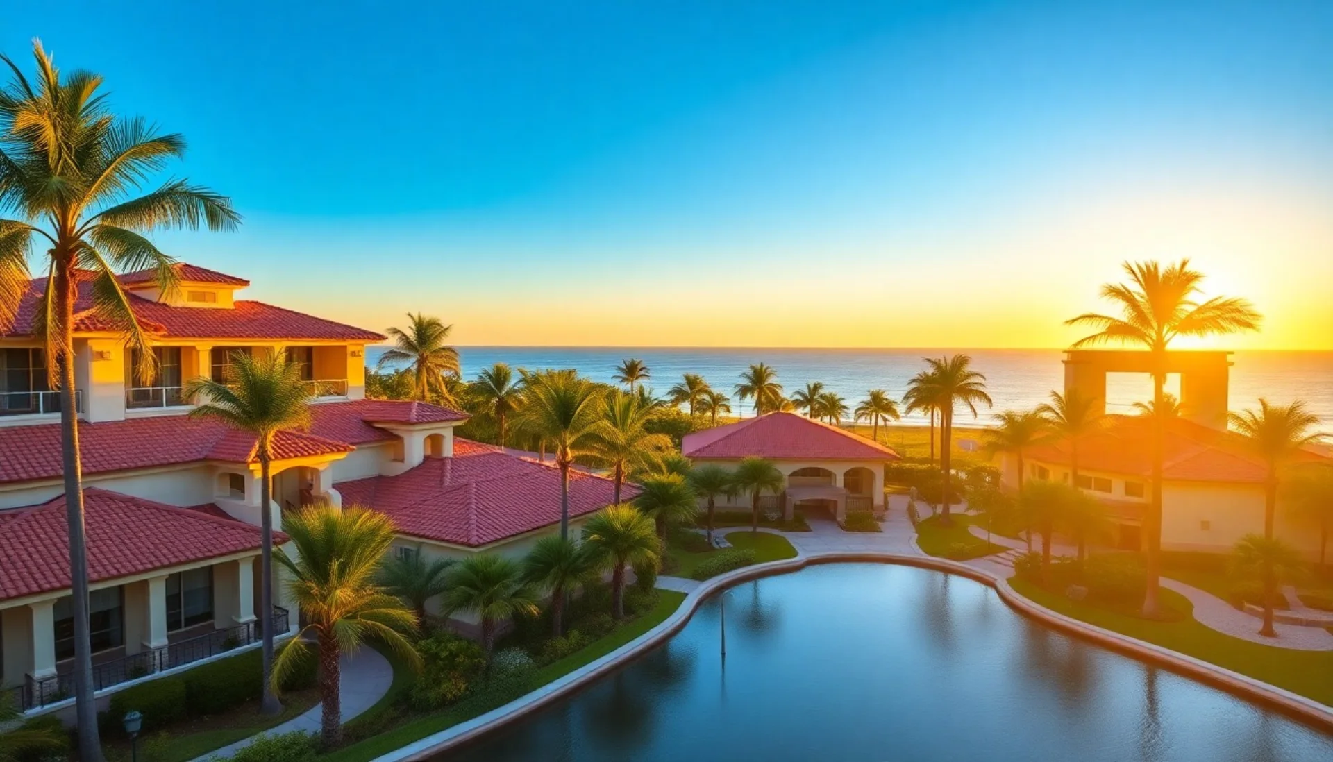 South Florida condominium community at golden hour